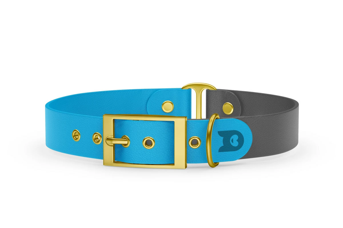 Duo-Halsband für Hunde: Hellblau & Grau mit Gold-Komponenten
