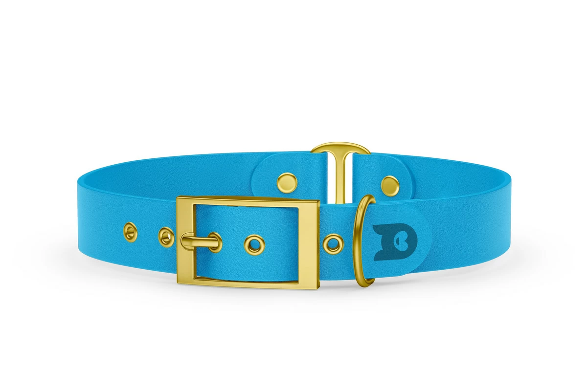 Duo-Halsband für Hunde: Hellblau & Hellblau mit Gold-Komponenten