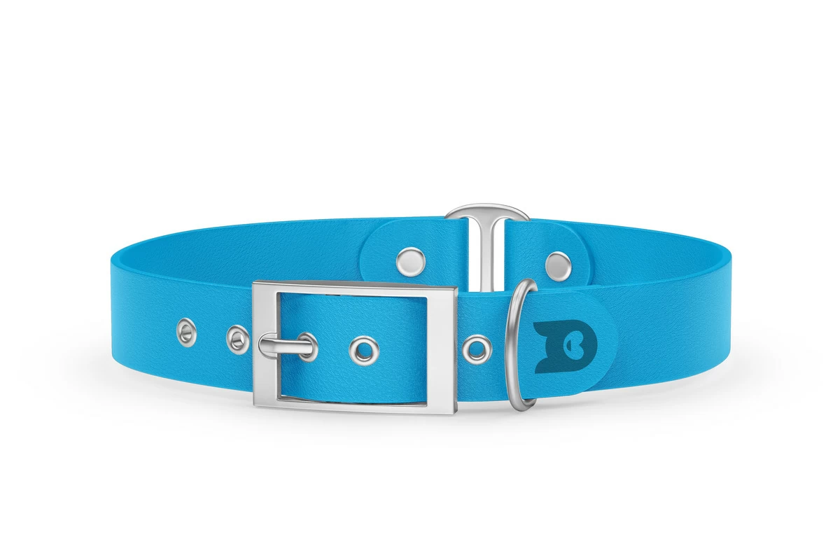 Duo-Halsband für Hunde: Hellblau & Hellblau mit Silber-Komponenten