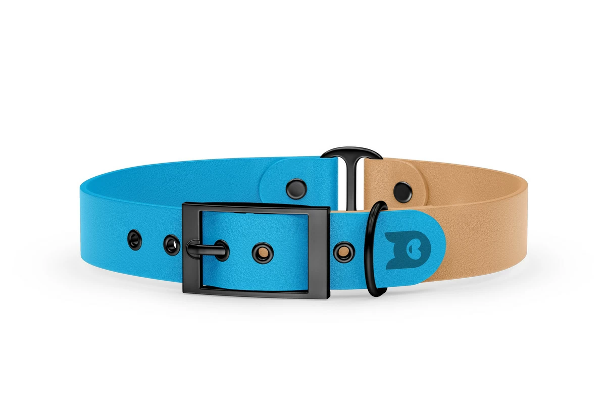 Duo-Halsband für Hunde: Hellblau & Hellbraun mit Schwarz-Komponenten