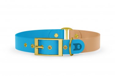 Duo-Halsband für Hunde: Hellblau & Hellbraun mit Gold-Komponenten