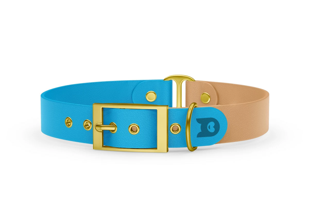 Duo-Halsband für Hunde: Hellblau & Hellbraun mit Gold-Komponenten