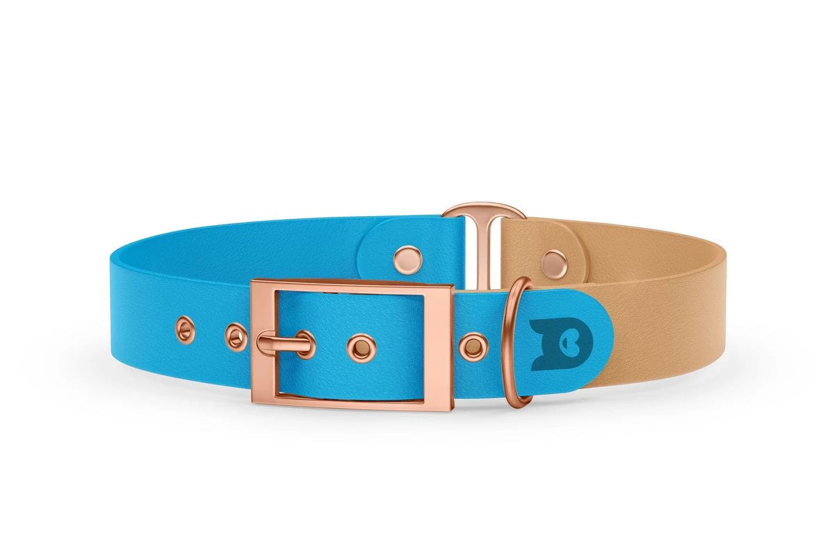 Duo-Halsband für Hunde: Hellblau & Hellbraun mit Rosegold-Komponenten