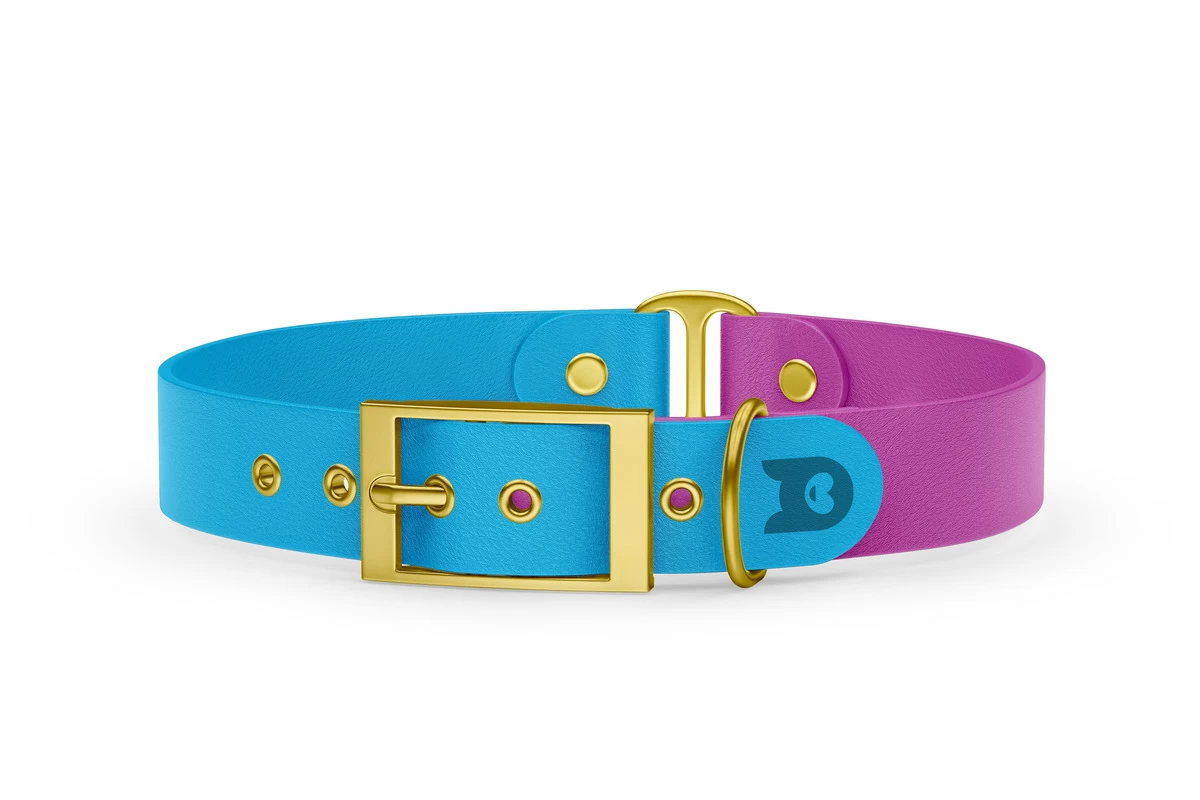 Duo-Halsband für Hunde: Hellblau & Hellviolett mit Gold-Komponenten
