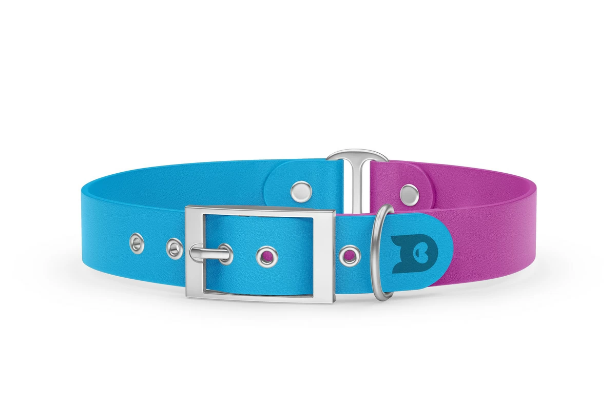 Duo-Halsband für Hunde: Hellblau & Hellviolett mit Silber-Komponenten