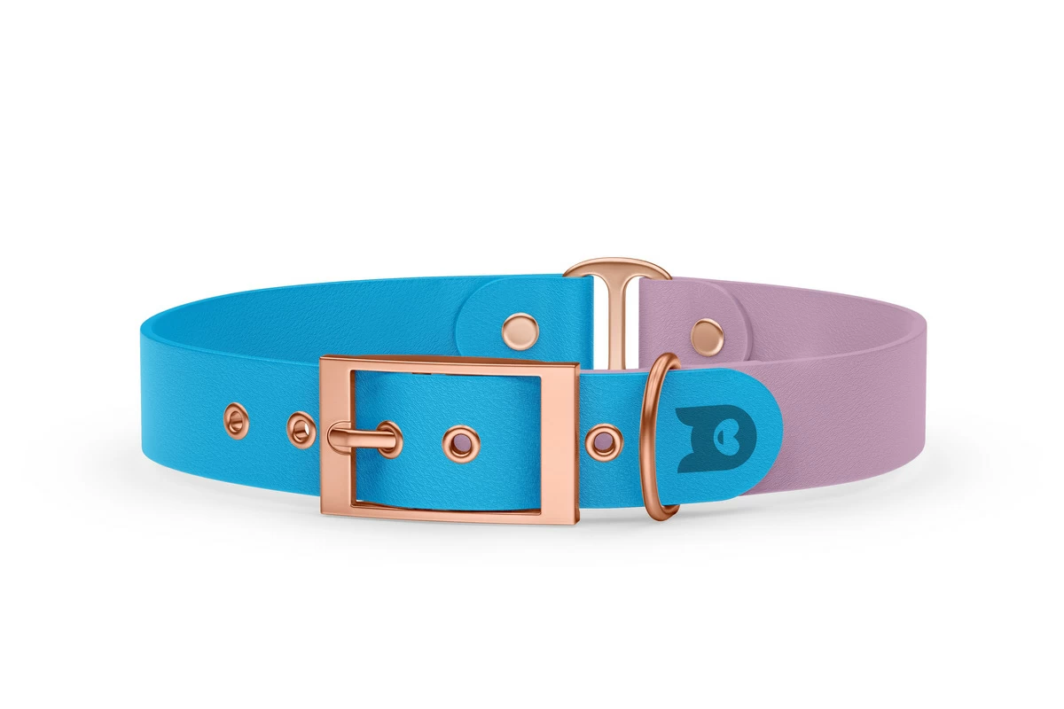 Duo-Halsband für Hunde: Hellblau & Flieder mit Rosegold-Komponenten