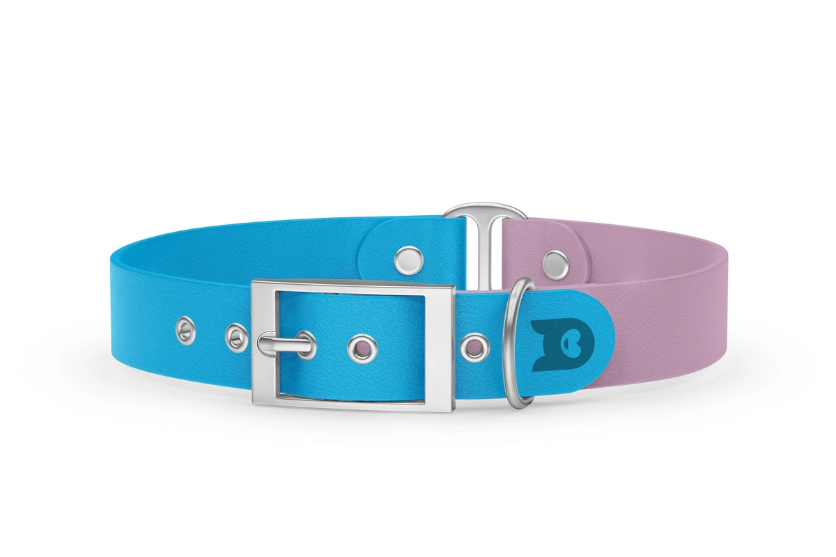 Duo-Halsband für Hunde: Hellblau & Flieder mit Silber-Komponenten