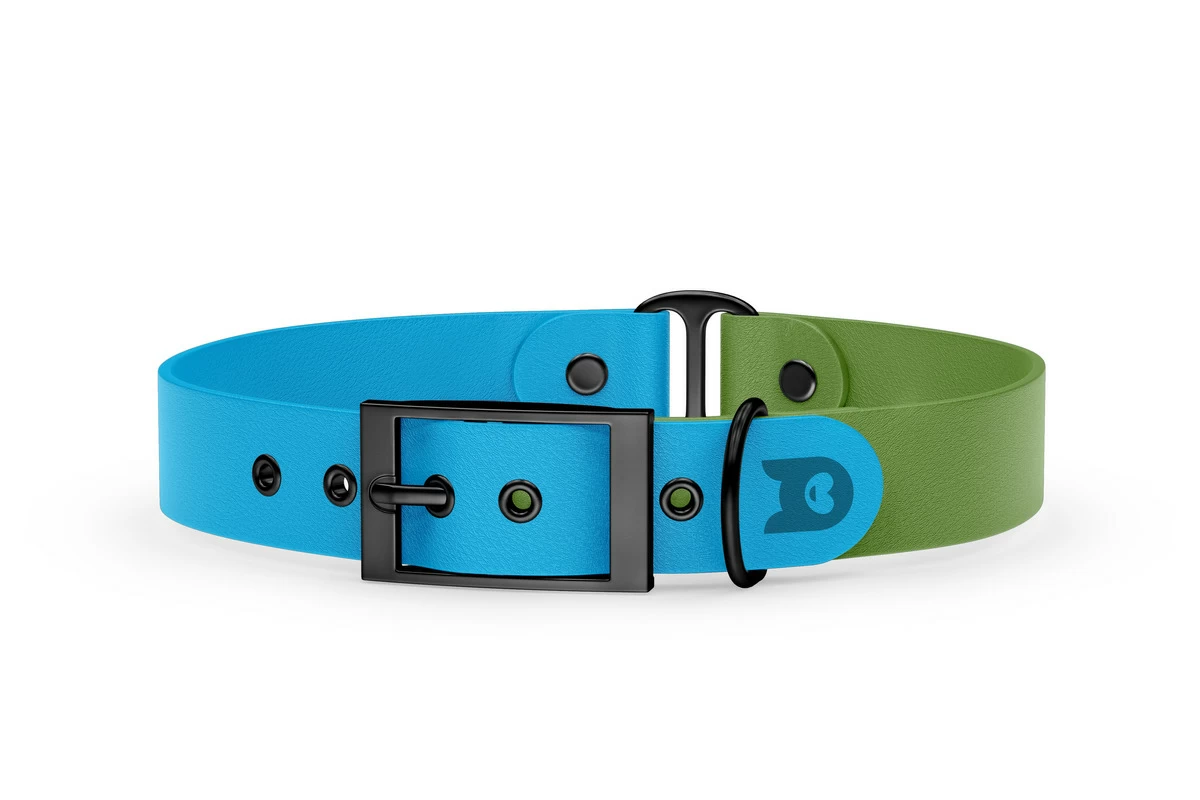 Duo-Halsband für Hunde: Hellblau & Oliv mit Schwarz-Komponenten