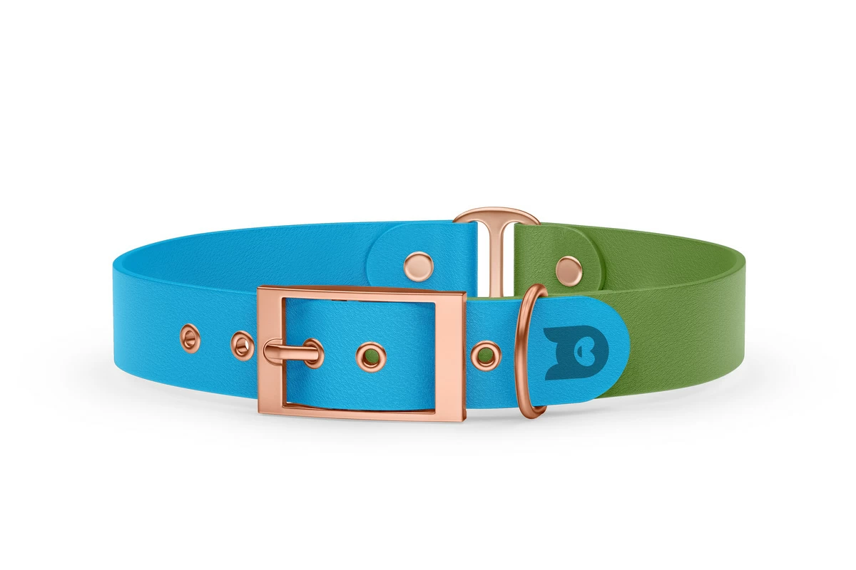 Duo-Halsband für Hunde: Hellblau & Oliv mit Rosegold-Komponenten