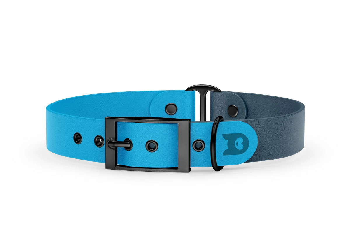 Duo-Halsband für Hunde: Hellblau & Petrol mit Schwarz-Komponenten