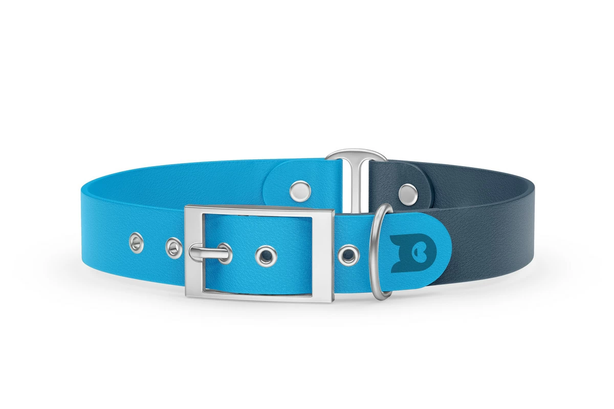 Duo-Halsband für Hunde: Hellblau & Petrol mit Silber-Komponenten