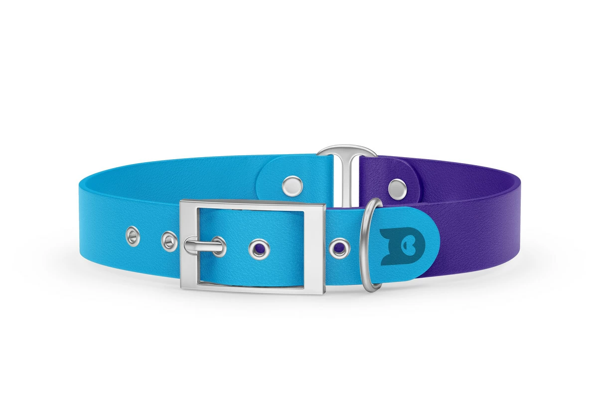 Duo-Halsband für Hunde: Hellblau & Violett mit Silber-Komponenten