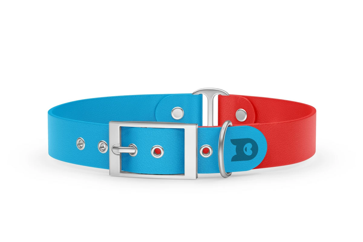 Duo-Halsband für Hunde: Hellblau & Rot mit Silber-Komponenten