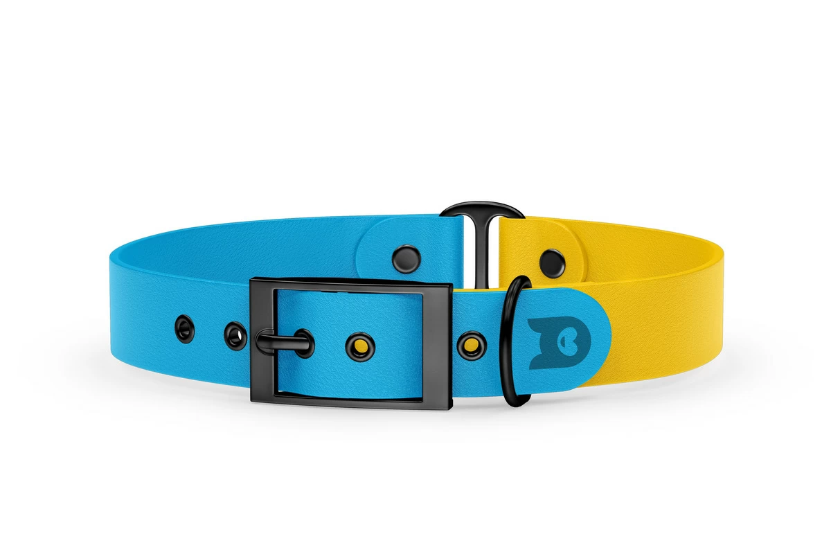 Duo-Halsband für Hunde: Hellblau & Gelb mit Schwarz-Komponenten