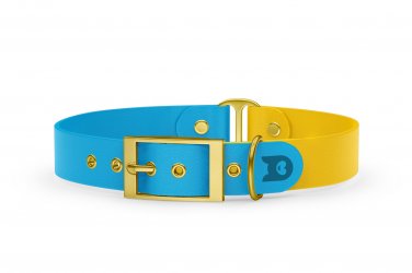 Duo-Halsband für Hunde: Hellblau & Gelb mit Gold-Komponenten