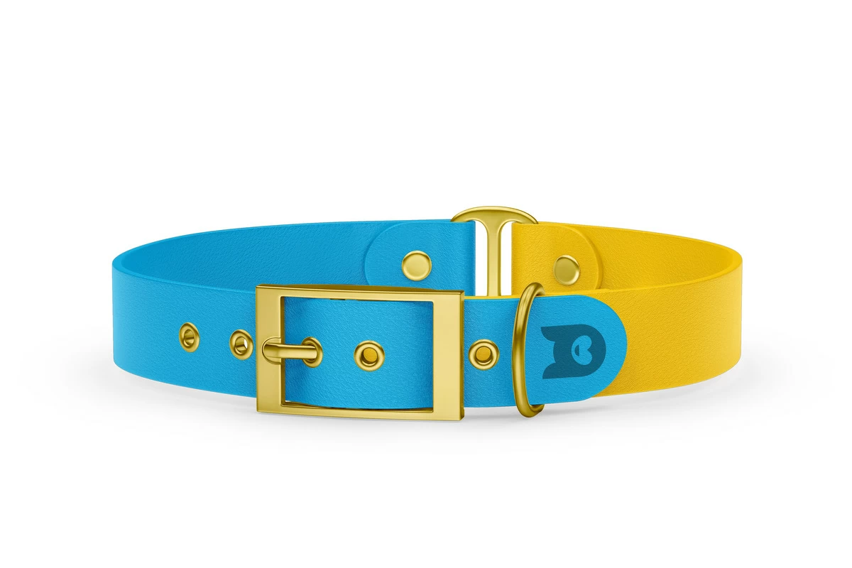 Duo-Halsband für Hunde: Hellblau & Gelb mit Gold-Komponenten