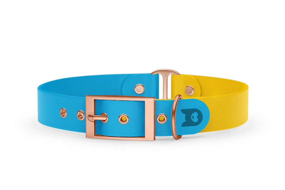 Duo-Halsband für Hunde: Hellblau & Gelb mit Rosegold-Komponenten