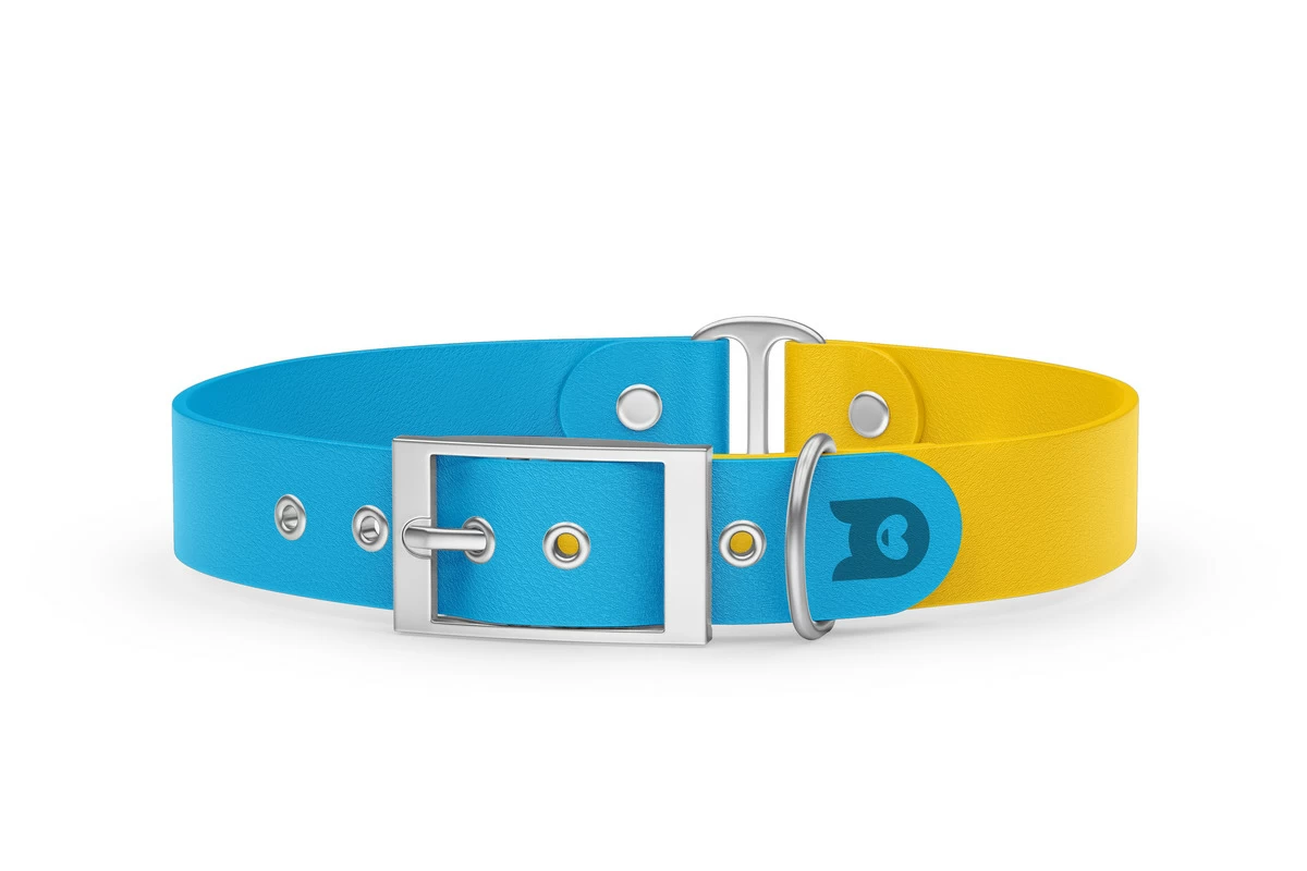 Duo-Halsband für Hunde: Hellblau & Gelb mit Silber-Komponenten