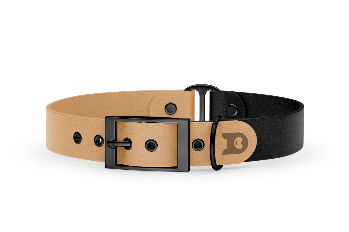 Duo-Halsband für Hunde: Hellbraun & Schwarz mit Schwarz-Komponenten