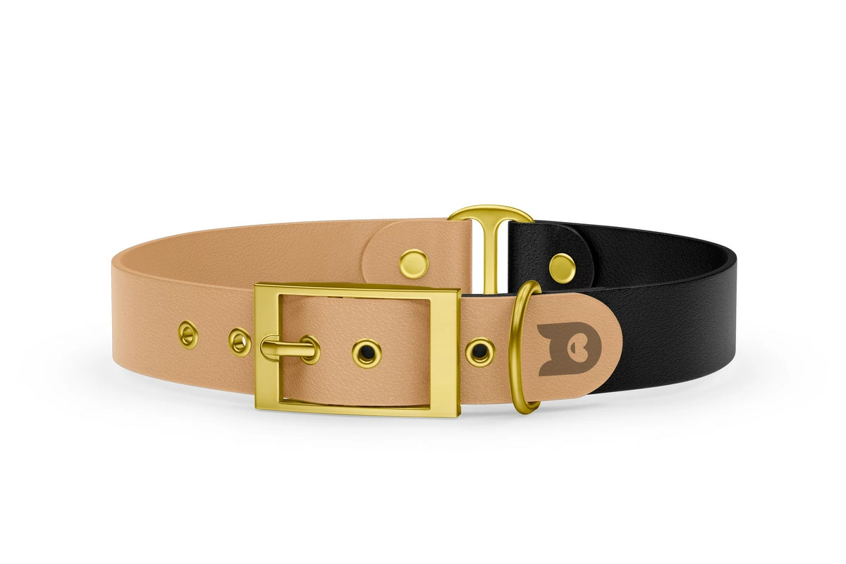 Duo-Halsband für Hunde: Hellbraun & Schwarz mit Gold-Komponenten