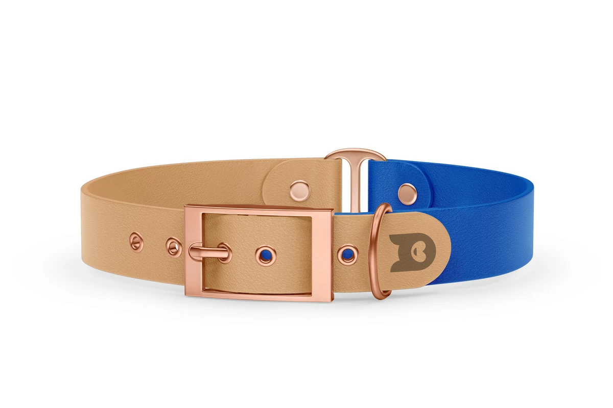 Duo-Halsband für Hunde: Hellbraun & Blau mit Rosegold-Komponenten