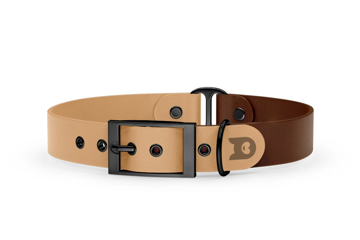 Duo-Halsband für Hunde: Hellbraun & Dunkelbraun mit Schwarz-Komponenten
