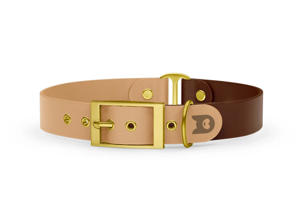 Duo-Halsband für Hunde: Hellbraun & Dunkelbraun mit Gold-Komponenten