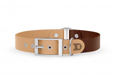 Duo-Halsband für Hunde: Hellbraun & Dunkelbraun mit Silber-Komponenten