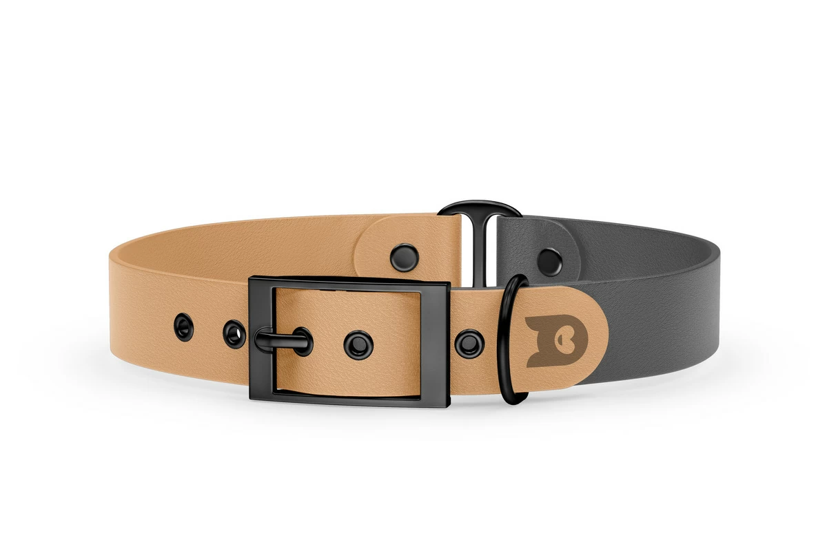 Duo-Halsband für Hunde: Hellbraun & Grau mit Schwarz-Komponenten