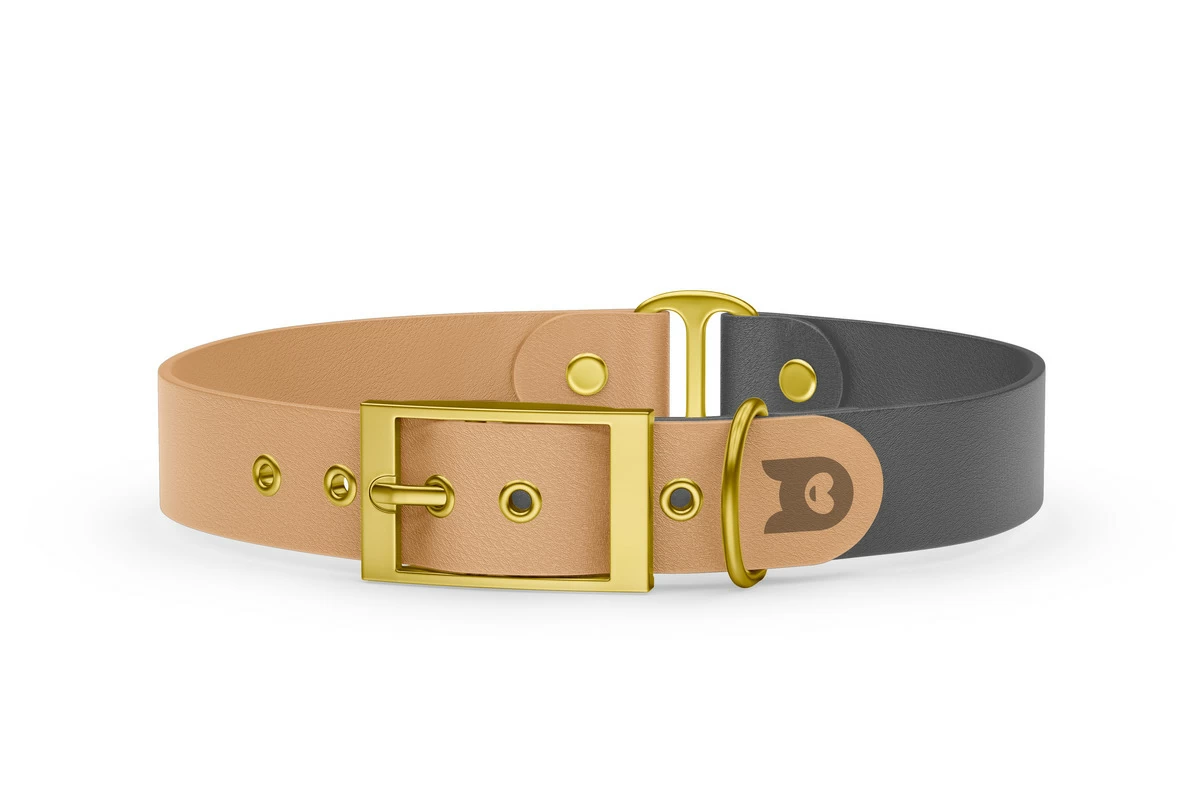 Duo-Halsband für Hunde: Hellbraun & Grau mit Gold-Komponenten