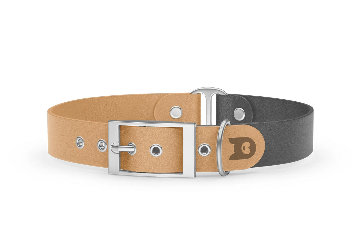 Duo-Halsband für Hunde: Hellbraun & Grau mit Silber-Komponenten