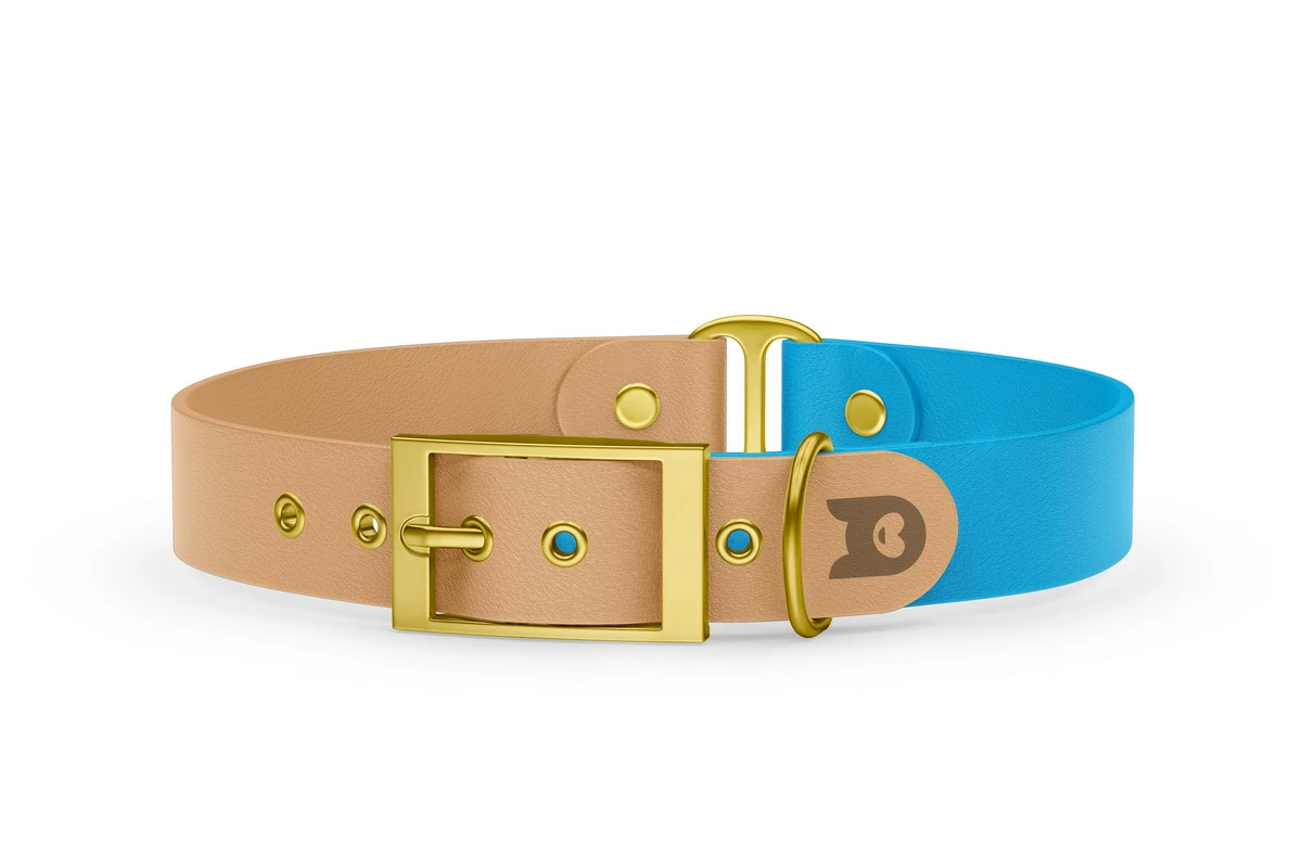 Duo-Halsband für Hunde: Hellbraun & Hellblau mit Gold-Komponenten