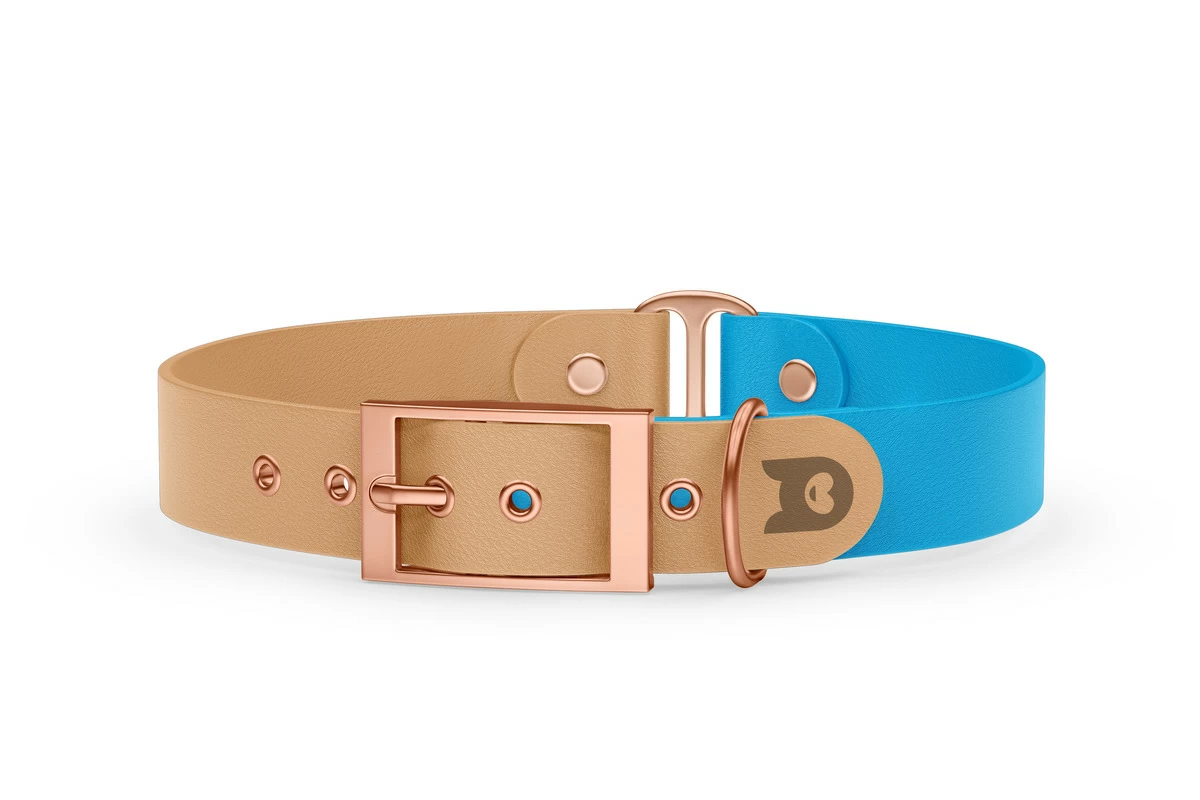 Duo-Halsband für Hunde: Hellbraun & Hellblau mit Rosegold-Komponenten