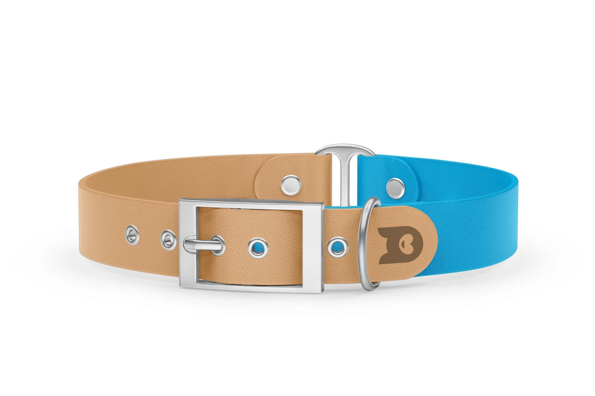 Duo-Halsband für Hunde: Hellbraun & Hellblau mit Silber-Komponenten