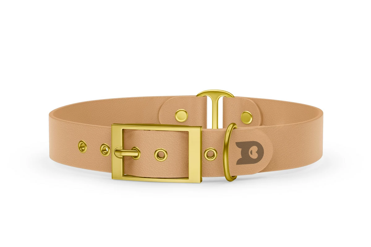 Duo-Halsband für Hunde: Hellbraun & Hellbraun mit Gold-Komponenten