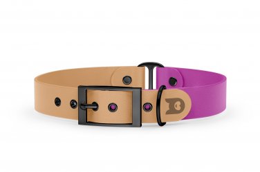 Duo-Halsband für Hunde: Hellbraun & Hellviolett mit Schwarz-Komponenten