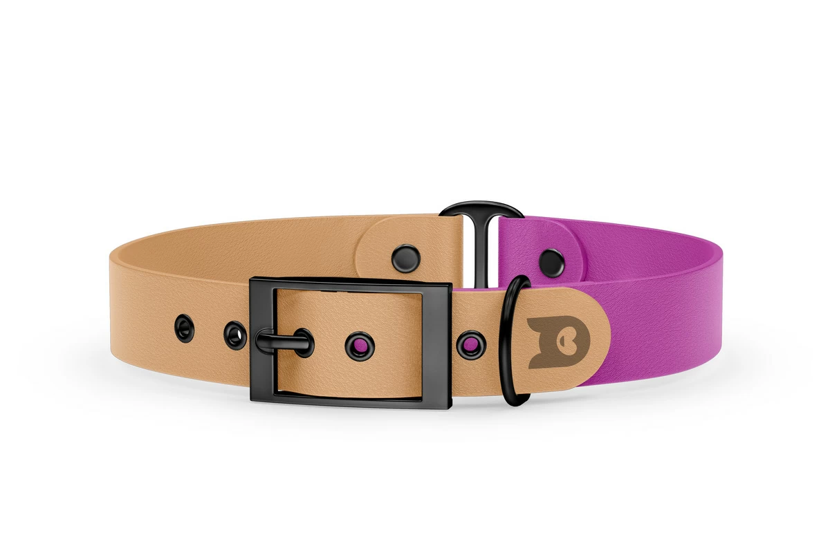 Duo-Halsband für Hunde: Hellbraun & Hellviolett mit Schwarz-Komponenten