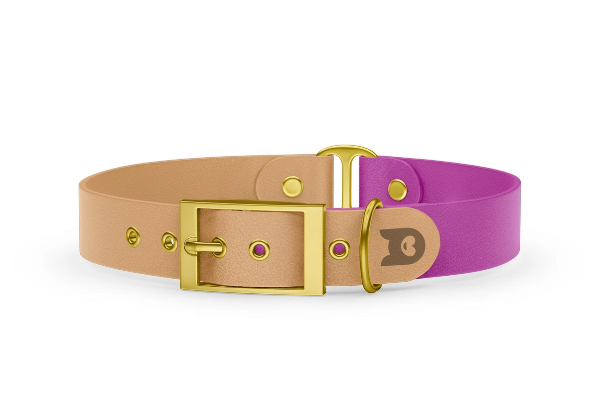 Duo-Halsband für Hunde: Hellbraun & Hellviolett mit Gold-Komponenten