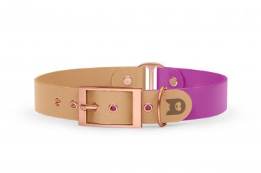 Duo-Halsband für Hunde: Hellbraun & Hellviolett mit Rosegold-Komponenten