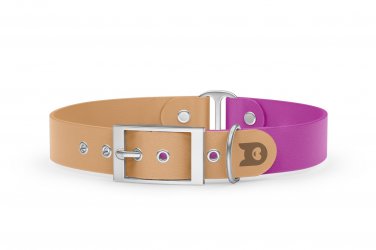 Duo-Halsband für Hunde: Hellbraun & Hellviolett mit Silber-Komponenten