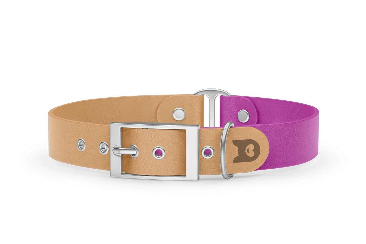 Duo-Halsband für Hunde: Hellbraun & Hellviolett mit Silber-Komponenten