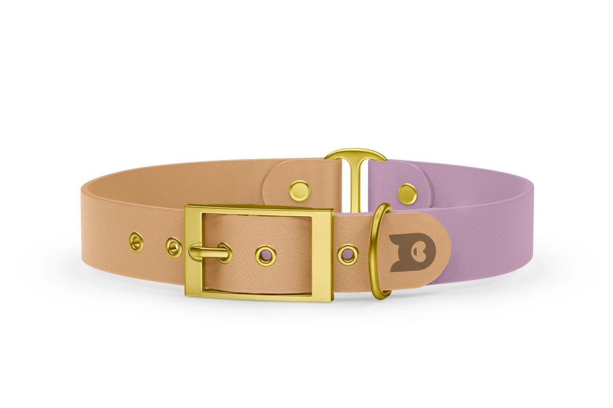 Duo-Halsband für Hunde: Hellbraun & Flieder mit Gold-Komponenten