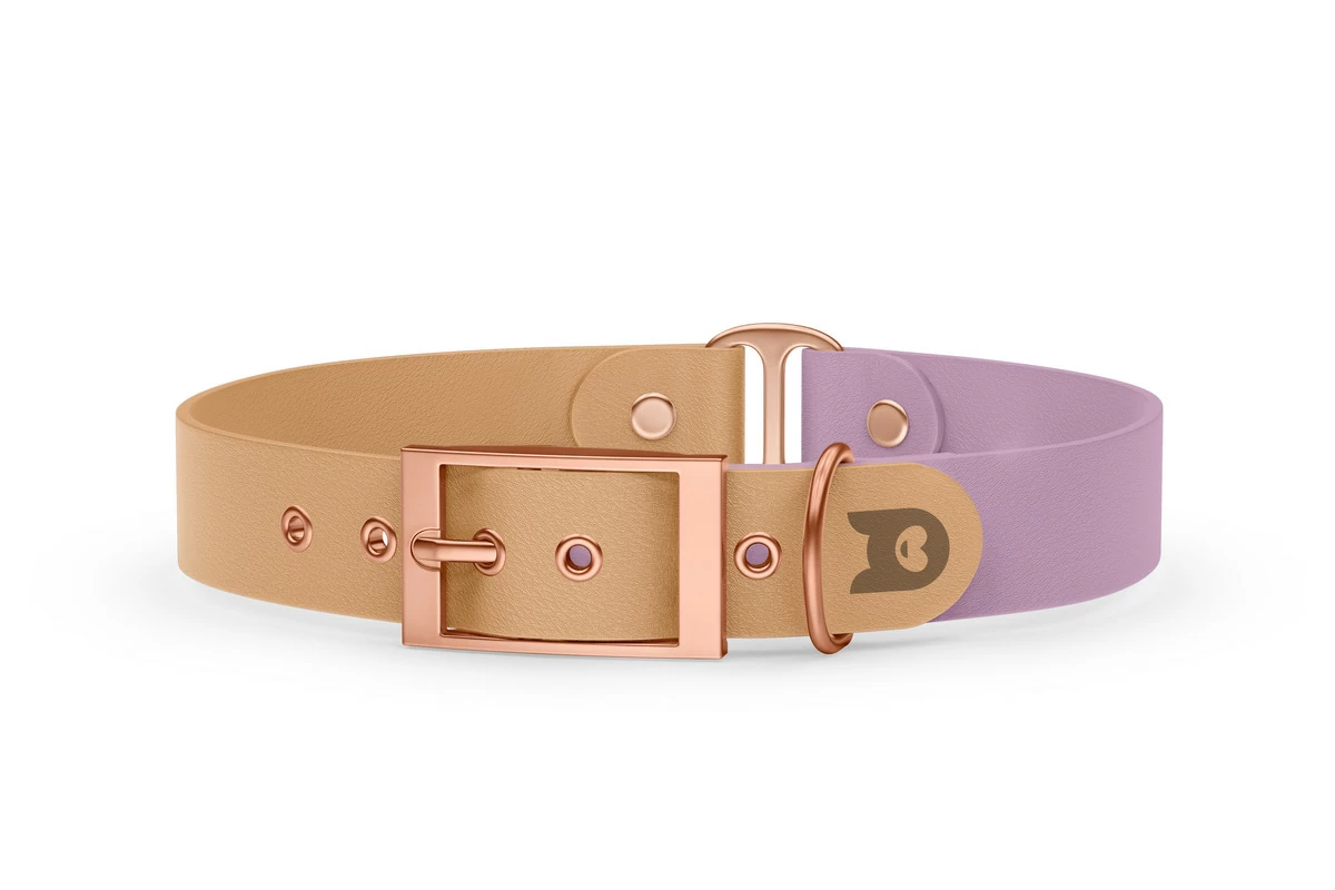 Duo-Halsband für Hunde: Hellbraun & Flieder mit Rosegold-Komponenten