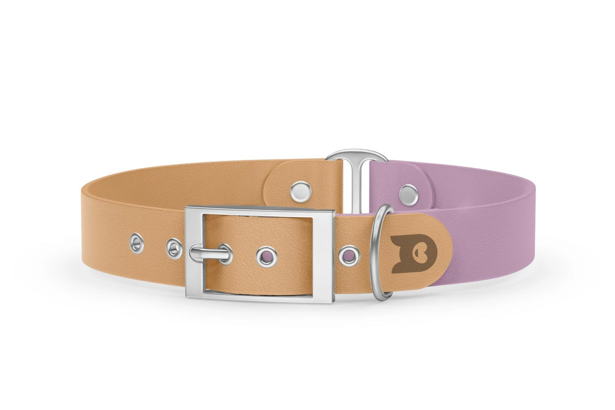 Duo-Halsband für Hunde: Hellbraun & Flieder mit Silber-Komponenten