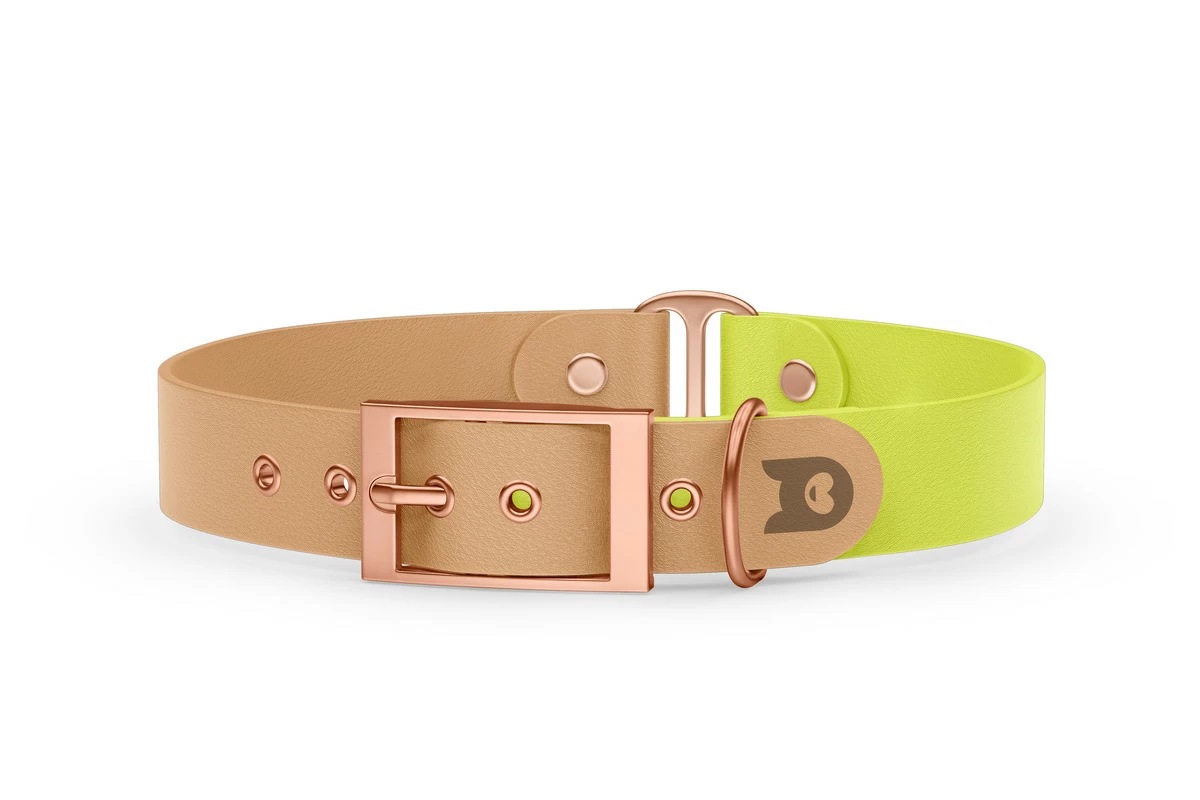 Duo-Halsband für Hunde: Hellbraun & Neongelb mit Rosegold-Komponenten