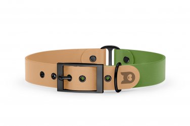 Duo-Halsband für Hunde: Hellbraun & Oliv mit Schwarz-Komponenten