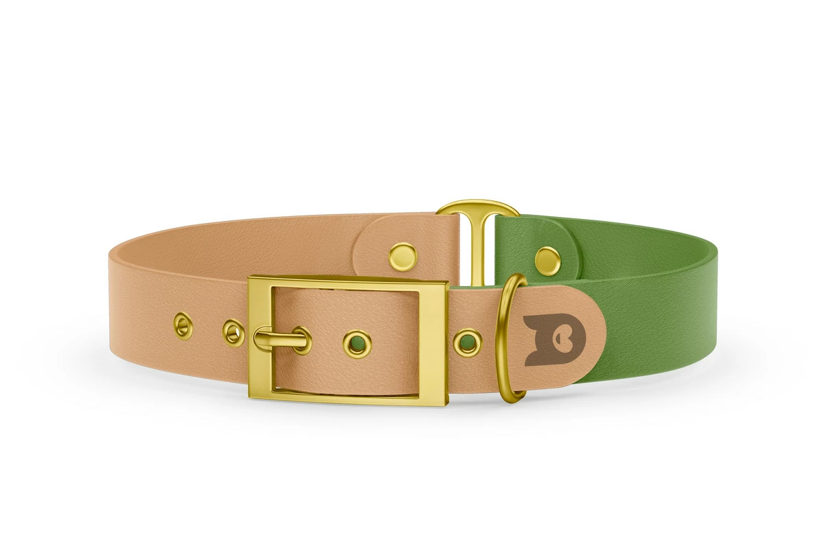 Duo-Halsband für Hunde: Hellbraun & Oliv mit Gold-Komponenten