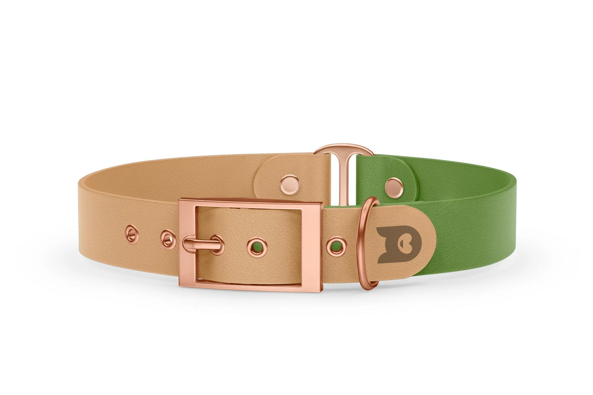 Duo-Halsband für Hunde: Hellbraun & Oliv mit Rosegold-Komponenten