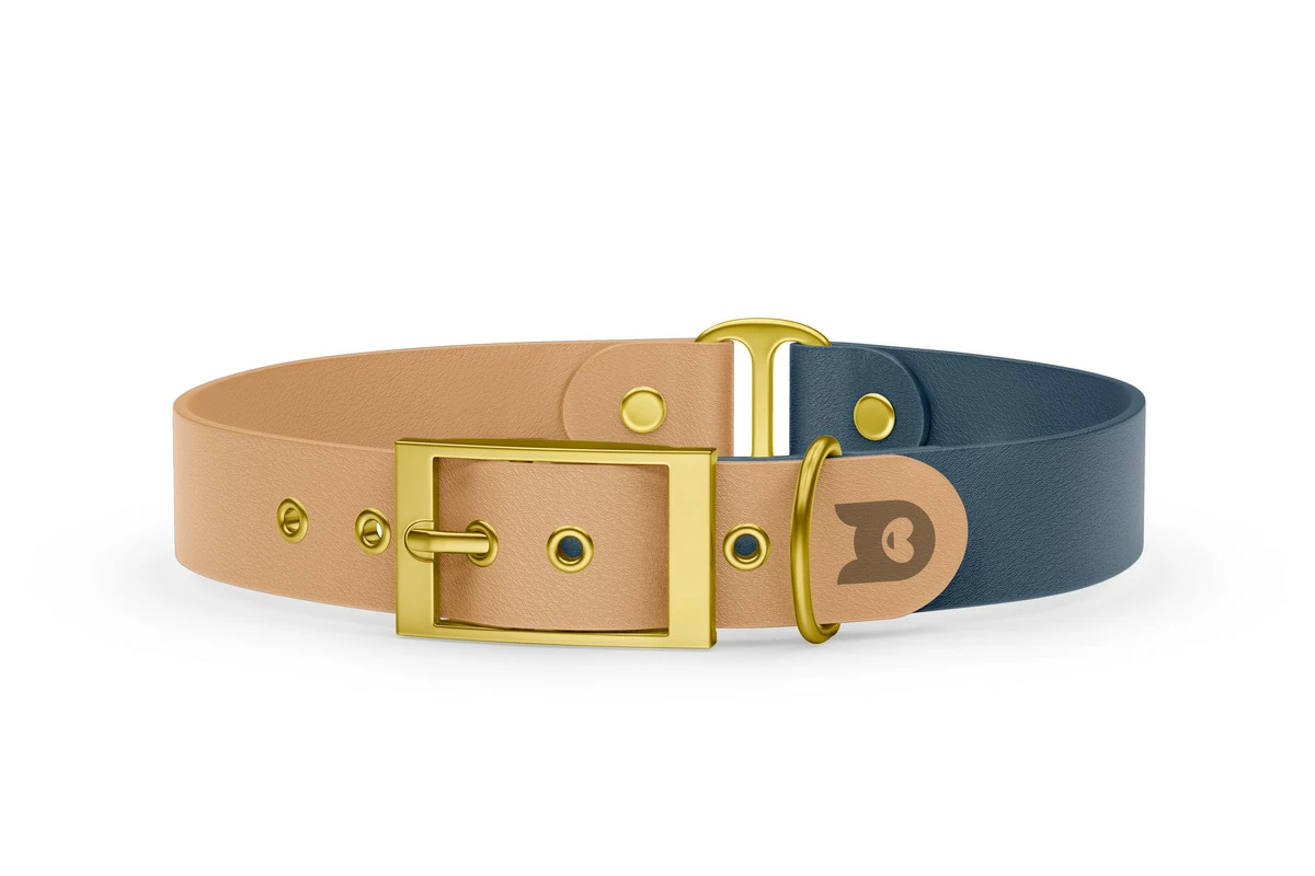 Duo-Halsband für Hunde: Hellbraun & Petrol mit Gold-Komponenten