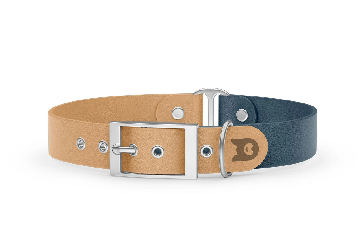 Duo-Halsband für Hunde: Hellbraun & Petrol mit Silber-Komponenten
